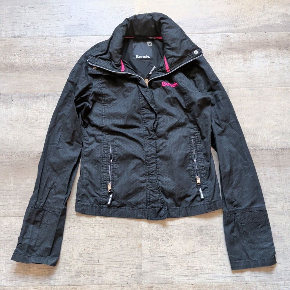 Bench Women's Black Pink Geometric Full Zip Stand Collar Jacket Size Small S